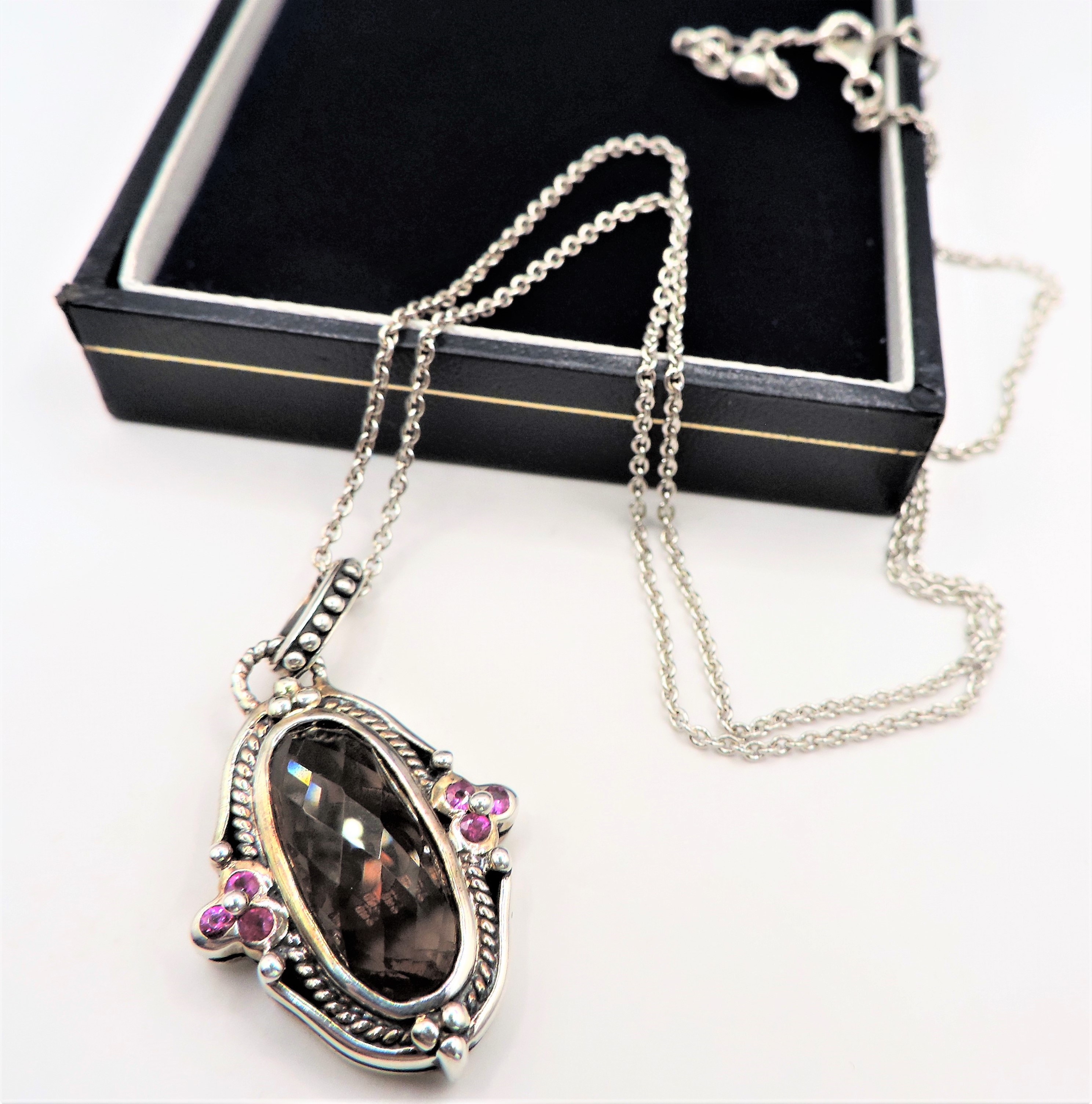 Sterling Silver Smokey Quartz & Pink Topaz Pendant Necklace - Image 2 of 3