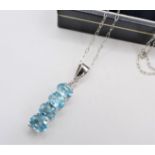 New Sterling Silver 2CT Topaz Pendant Necklace