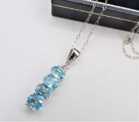 New Sterling Silver 2CT Topaz Pendant Necklace