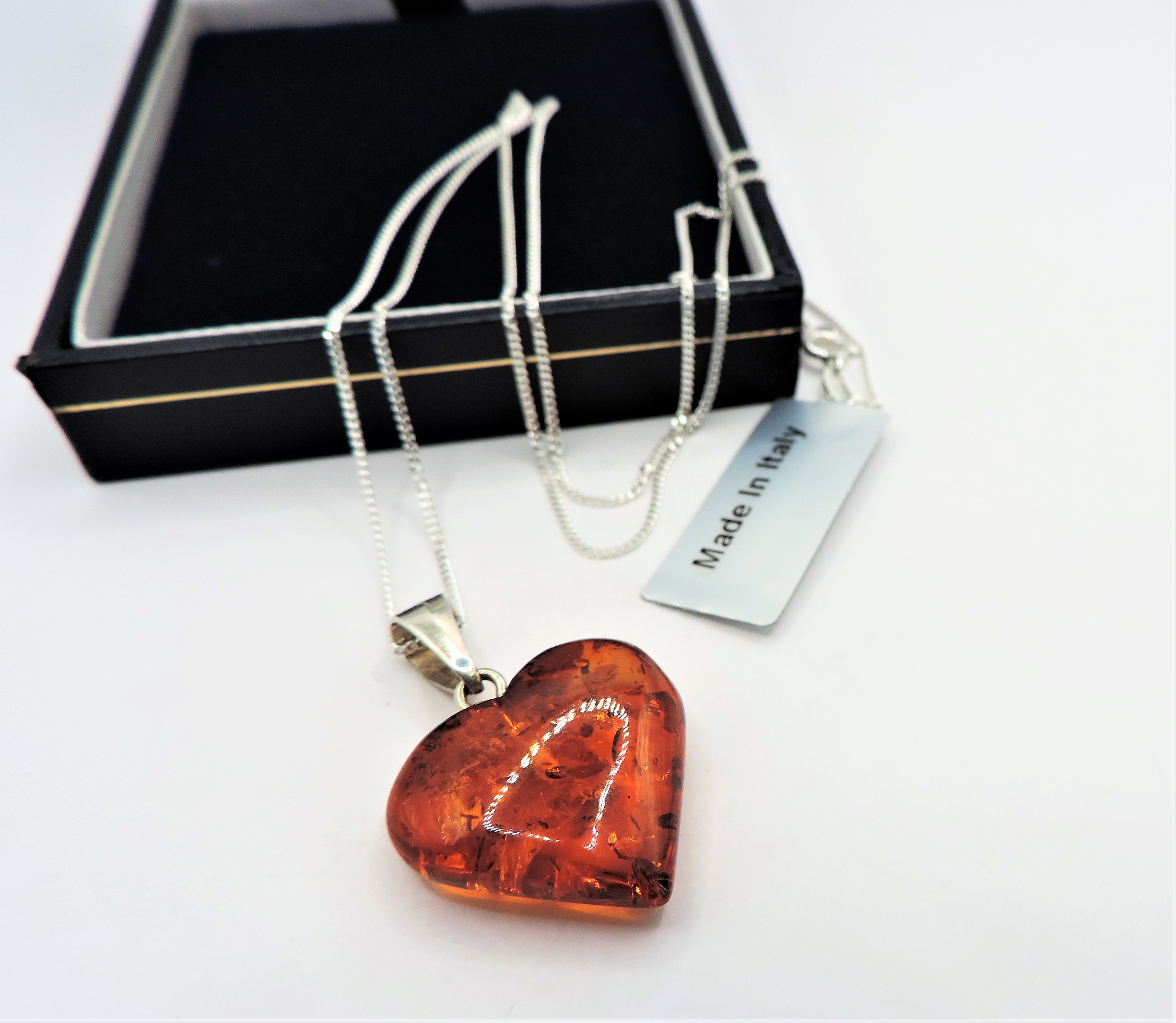 Sterling Silver Baltic Amber Heart Pendant Necklace