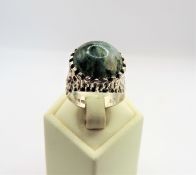 Artisan Sterling Silver Cabochon Moss Agate Ring