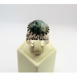 Artisan Sterling Silver Cabochon Moss Agate Ring