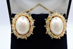 Vintage Christian Dior Pearl & Crystal Earrings for Pierced Ears c.1990's Signed