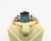 Gold on Sterling Silver Emerald & Diamond Ring New with Gift Pouch