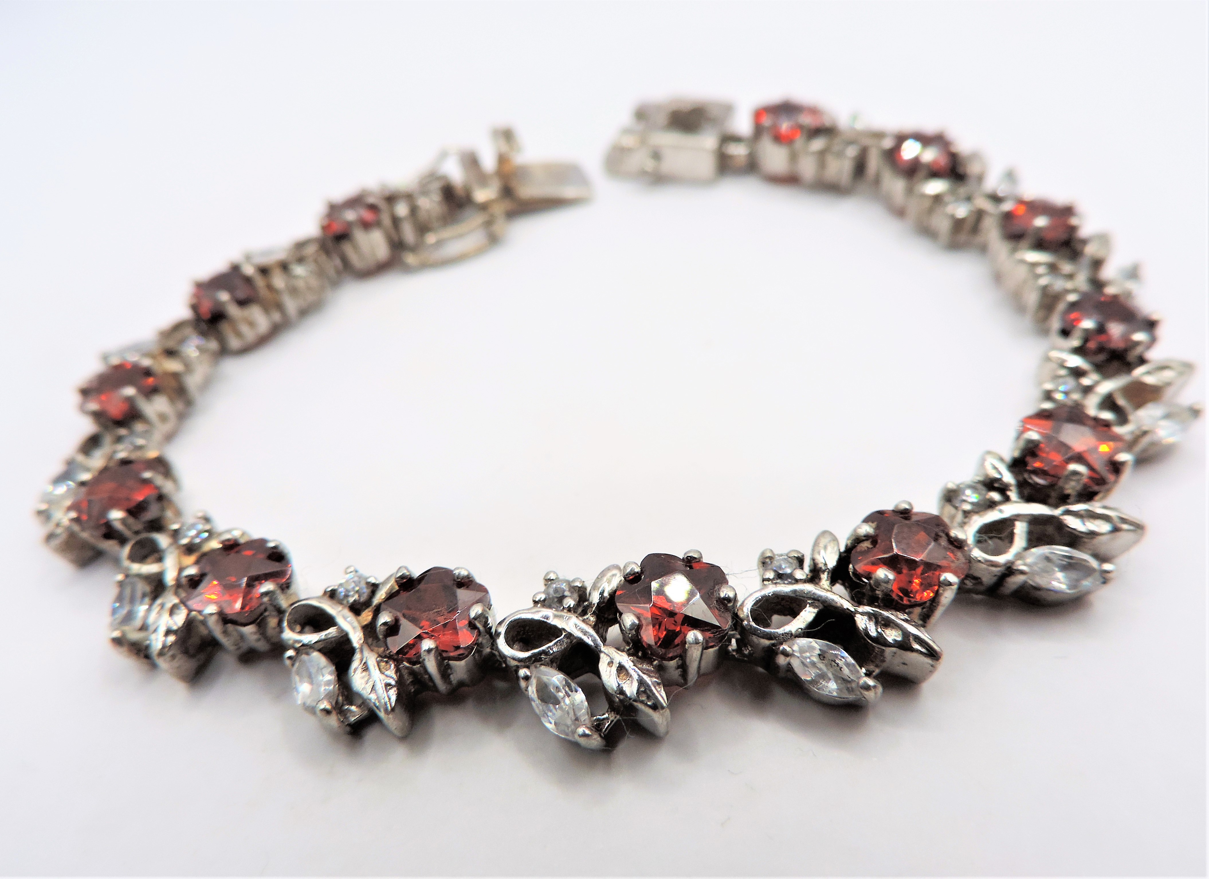 Sterling Silver Garnet & Topaz Floral Cluster Bracelet with Gift Box - Image 5 of 7