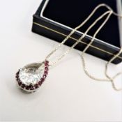 Artisan Ruby & Rock Crystal Sterling Silver Pendant Necklace with Gift Box