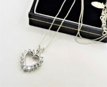 Sterling Silver White Sapphire Heart Pendant Necklace New with Gift Pouch