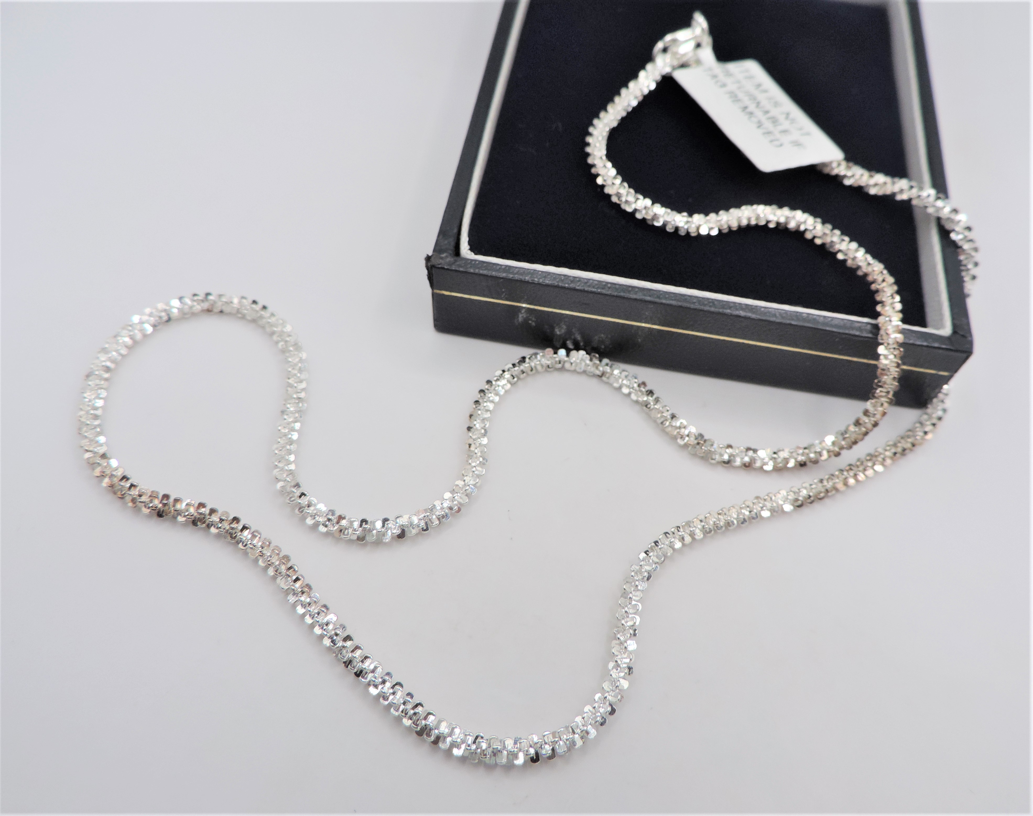 Italian 925 Sterling Silver Sparkle Glitter Margarita Twisted Rock Chain New with Gift Pouch