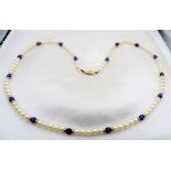 9k Gold Cultured Pearl & Lapis Lazuli Gold Bead Necklace with Gift Box
