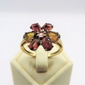 Gold on Sterling Silver Multi Colour Tourmaline Gemstone Ring New with Gift Pouch
