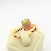 Gold on Sterling Silver Cabochon Fire Opal Ring New with Gift Pouch