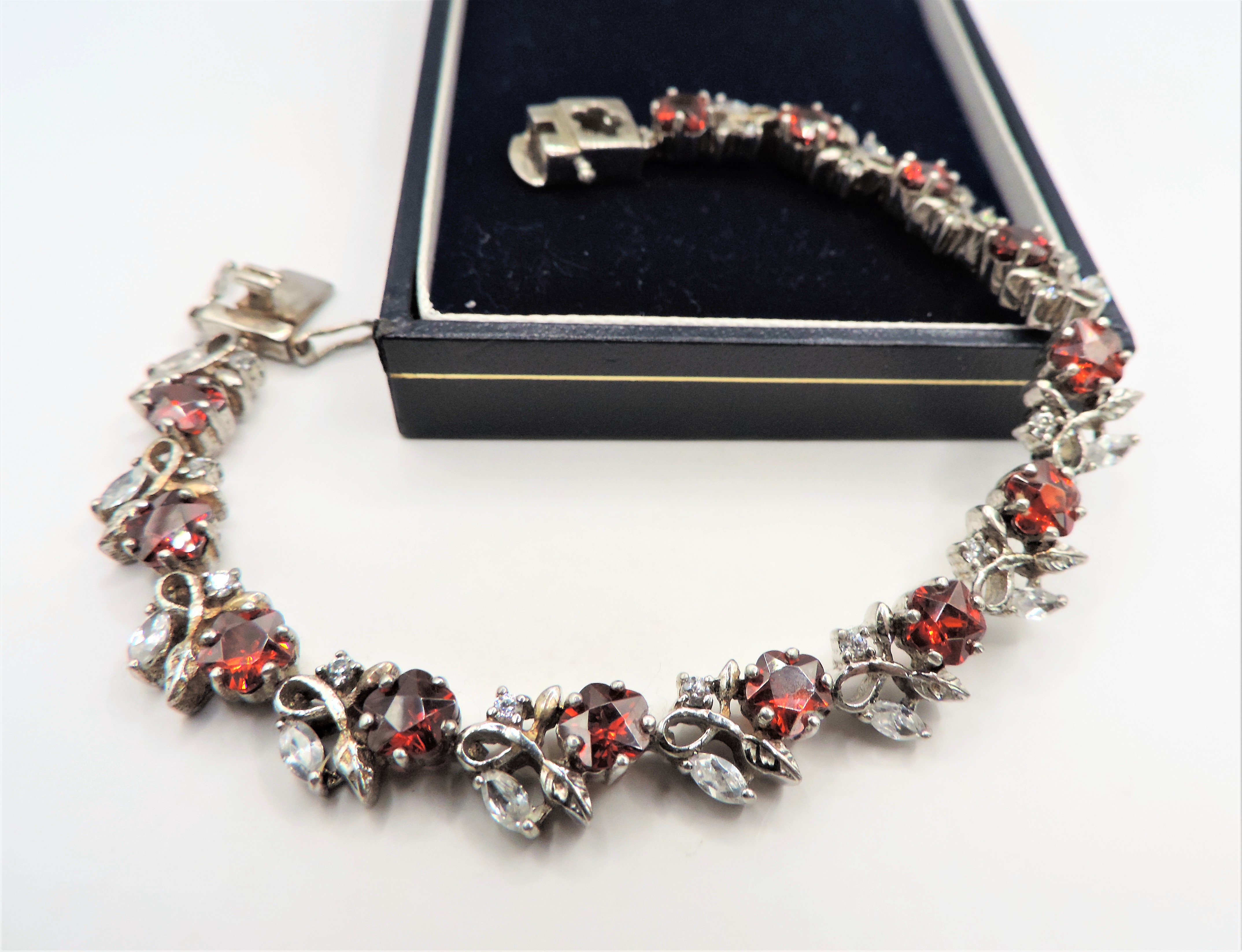 Sterling Silver Garnet & Topaz Floral Cluster Bracelet with Gift Box - Image 2 of 7