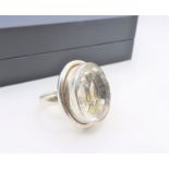 Retro c. 1970's Chunky Artisan 25CT Rock Crystal Ring in Sterling Silver