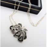 Sterling Silver Black & White Diamond Love Panda Pendant Necklace 'New' with Gift Pouch