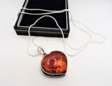 Sterling Silver Amber Pendant Necklace with Gift Pouch