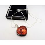 Sterling Silver Amber Pendant Necklace with Gift Pouch