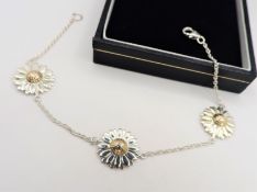 Gold & Sterling Silver Daisy Bracelet New with Gift Pouch