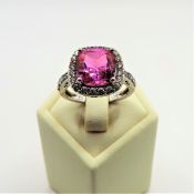 Sterling Silver 3CT Pink & White Gemstone Ring New with Gift Pouch