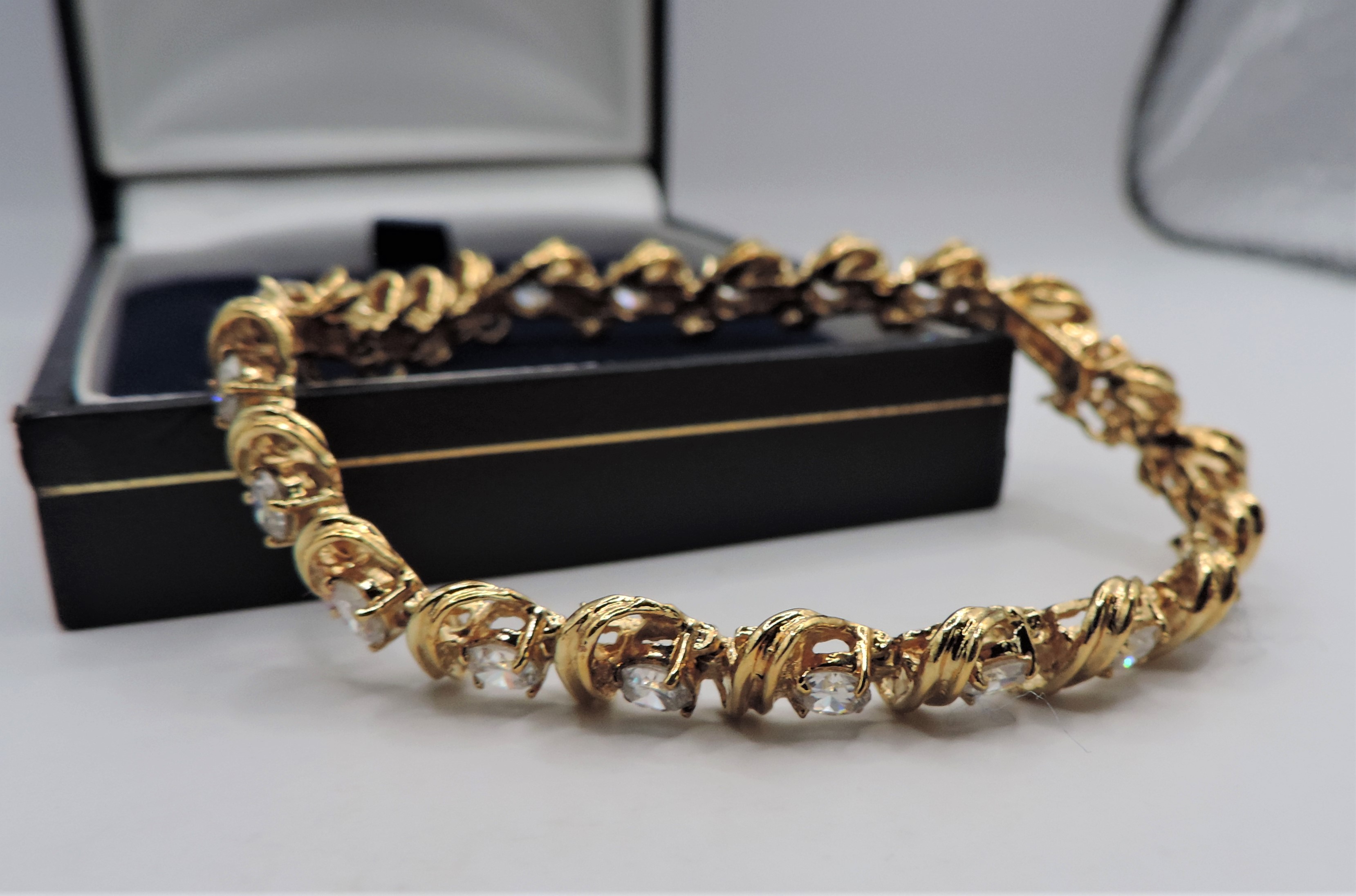 Gold on Sterling Silver White Zircon Gemstone Bracelet New with Gift Box - Image 3 of 3