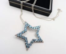 New Sterling Silver Blue Topaz Star Pendant Necklace