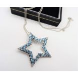 New Sterling Silver Blue Topaz Star Pendant Necklace