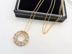 Gold on Sterling Silver Baguette Circle of Life Diamond Pendant New with Gift Box