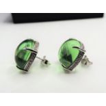 New Tresor Paris Sterling Silver 33CT Green Chalcedony Stud Earrings