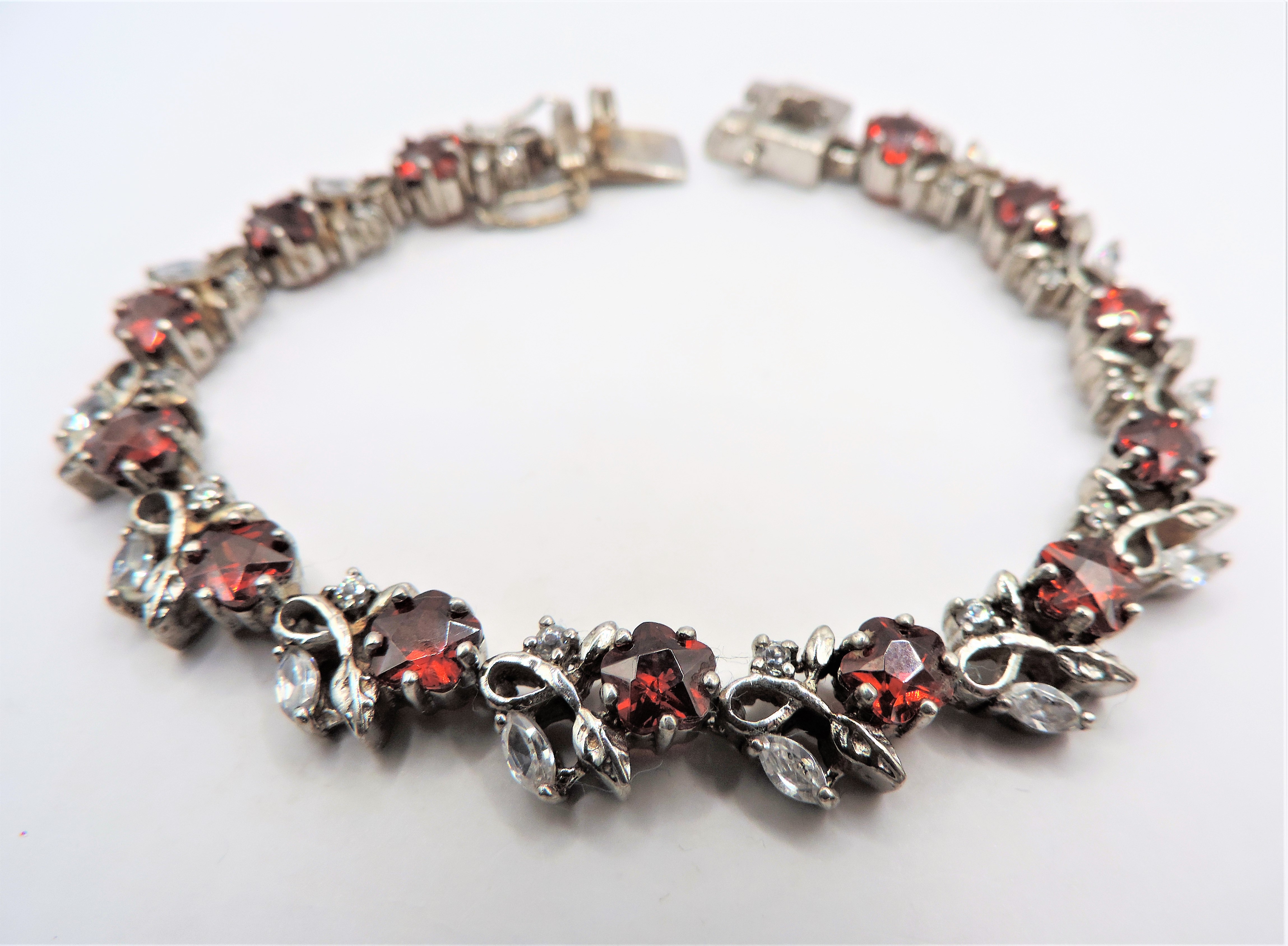 Sterling Silver Garnet & Topaz Floral Cluster Bracelet with Gift Box - Image 6 of 7