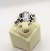 Sterling Silver Lavender Quartz & Sapphire Ring  New with Gift Pouch