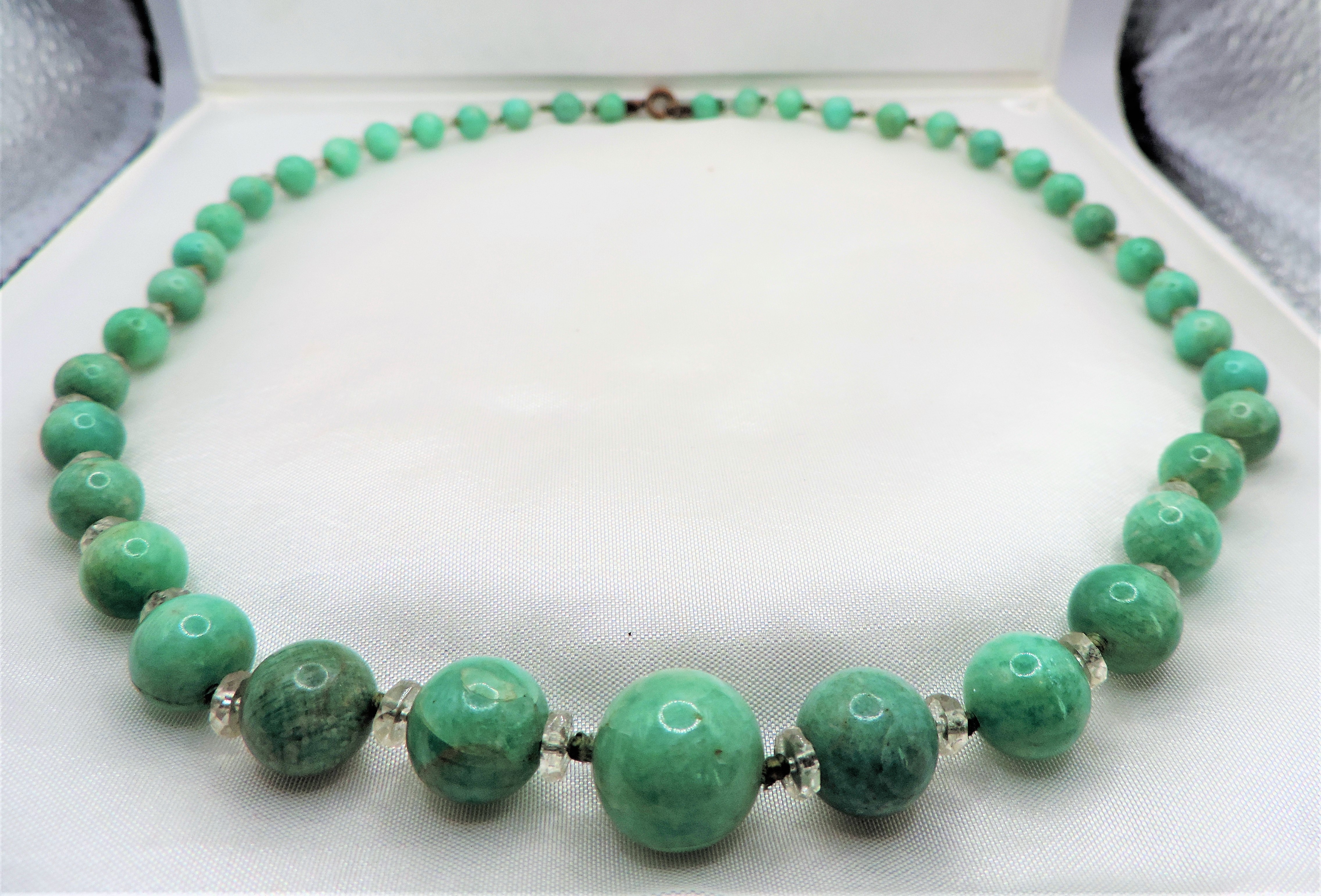 Antique Graduated Amazonite Beads Gemstone Necklace c.1920's Art Deco