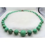 Antique Graduated Amazonite Beads Gemstone Necklace c.1920's Art Deco