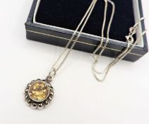 Vintage Shipton & Co Sterling Silver 3ct Lemon Citrine Pendant Necklace