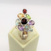Sterling Silver 4CT Multi Colour Gemstone Ring New with Gift Pouch