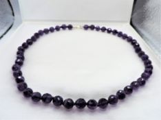 Natural Amethyst Faceted Bead Necklace Silver Clasp 18 inches