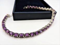 Sterling Silver 30 Amethyst Gemstone Tennis Bracelet with Gift Box