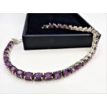 Sterling Silver 30 Amethyst Gemstone Tennis Bracelet with Gift Box