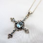 Sterling Silver 4CT Topaz Cross Pendant Necklace