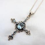 Sterling Silver 4CT Topaz Cross Pendant Necklace