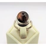 Circa 1970's Artisan Sterling Silver Cabochon Tigers Eye Ring