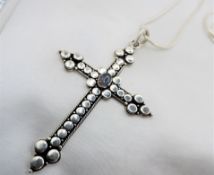 Large Sterling Silver Opal Cross Pendant Necklace