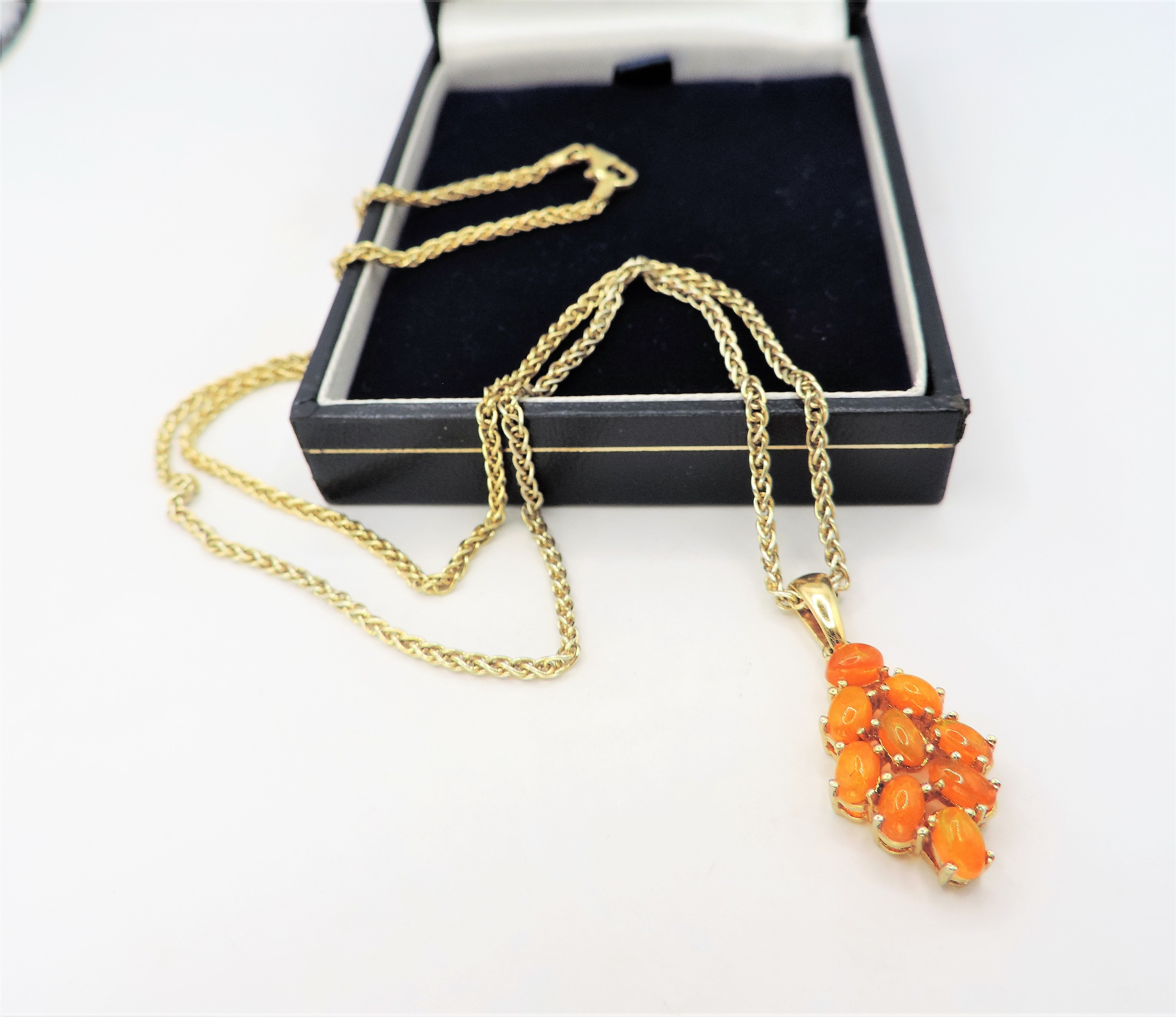 Gold on Sterling Silver Cabochon Fire Opal Pendant Necklace New with Gift Box - Image 3 of 3