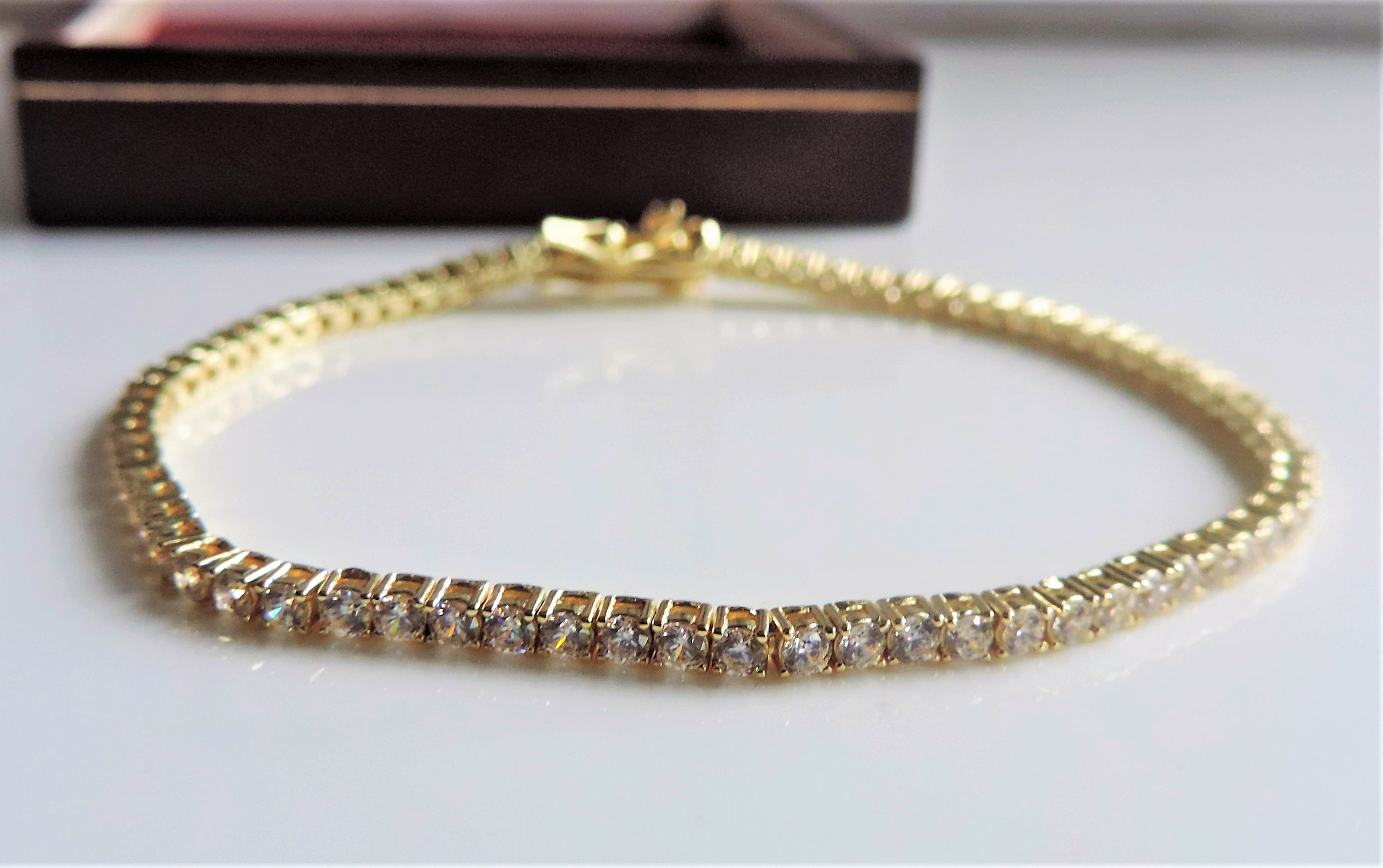 Gold on Sterling Silver Tennis Bracelet 'New' with Gift Pouch