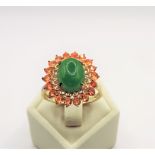 New Gold on Sterling Silver Cabochon Jadeite & Citrine Cluster Ring