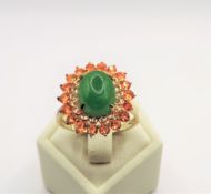 New Gold on Sterling Silver Cabochon Jadeite & Citrine Cluster Ring