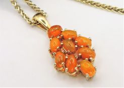 Gold on Sterling Silver Cabochon Fire Opal Pendant Necklace New with Gift Box