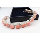 New Sterling Silver 51CT Cabochon Rhodochrosite Tennis Bracelet with Gift Box