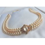 Princess Diana Inspired Triple Strand Pearl & Crystal Choker