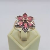 Sterling Silver Pink Tourmaline Flower Cluster Gemstone Ring New with Gift Pouch