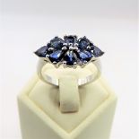 Sterling Silver Pear Cut Sapphire & Diamond Ring 'New' with Gift Pouch