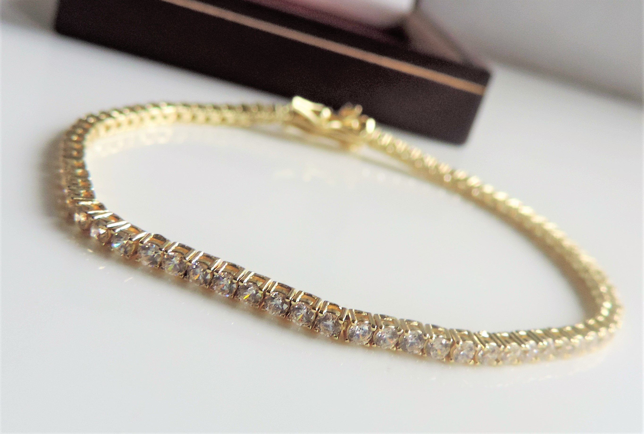 Gold on Sterling Silver Tennis Bracelet 'New' with Gift Pouch - Image 4 of 4